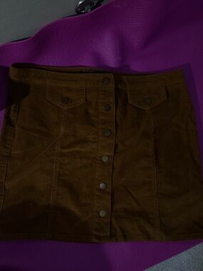 Button-Front Corduroy Mini Skirt in Dark Brown